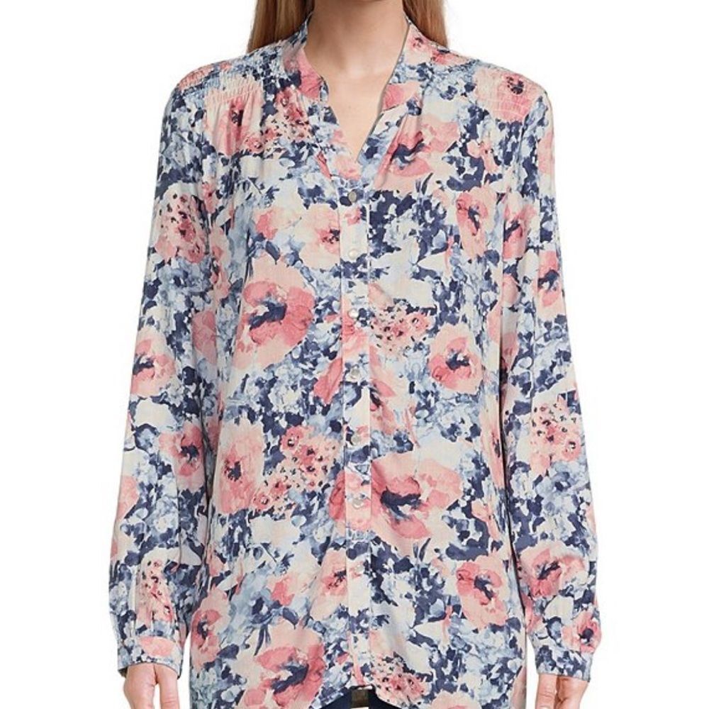 Allison Daley Pink and Blue Floral Blouse